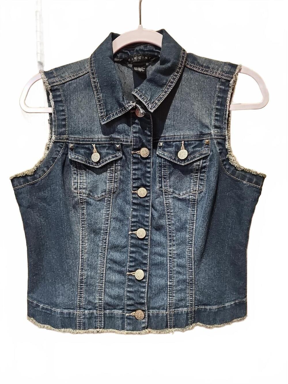 Baccini Denim Vest Medium Jean Sleeveless Jacket Frayed Hem Y2k